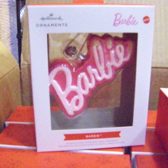 Barbie Logo Pink Blown Glass Glitter Ornament Shatterproof Special Edition BOXED - Picture 2 of 14